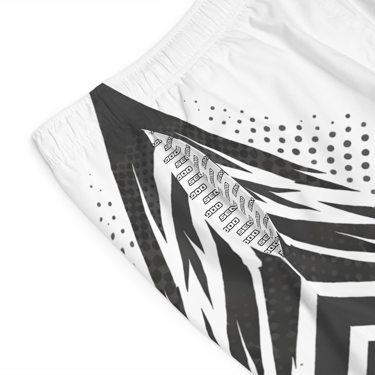 SeaDoo GTX Men's Grey & White Racing Board Shorts — Athletic Swim Trunks