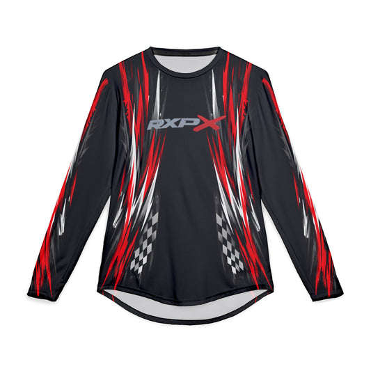 RXPX Racing UV Long Sleeve Jersey Shirt — Dri Fit UPF Performance Tee - Black & Red