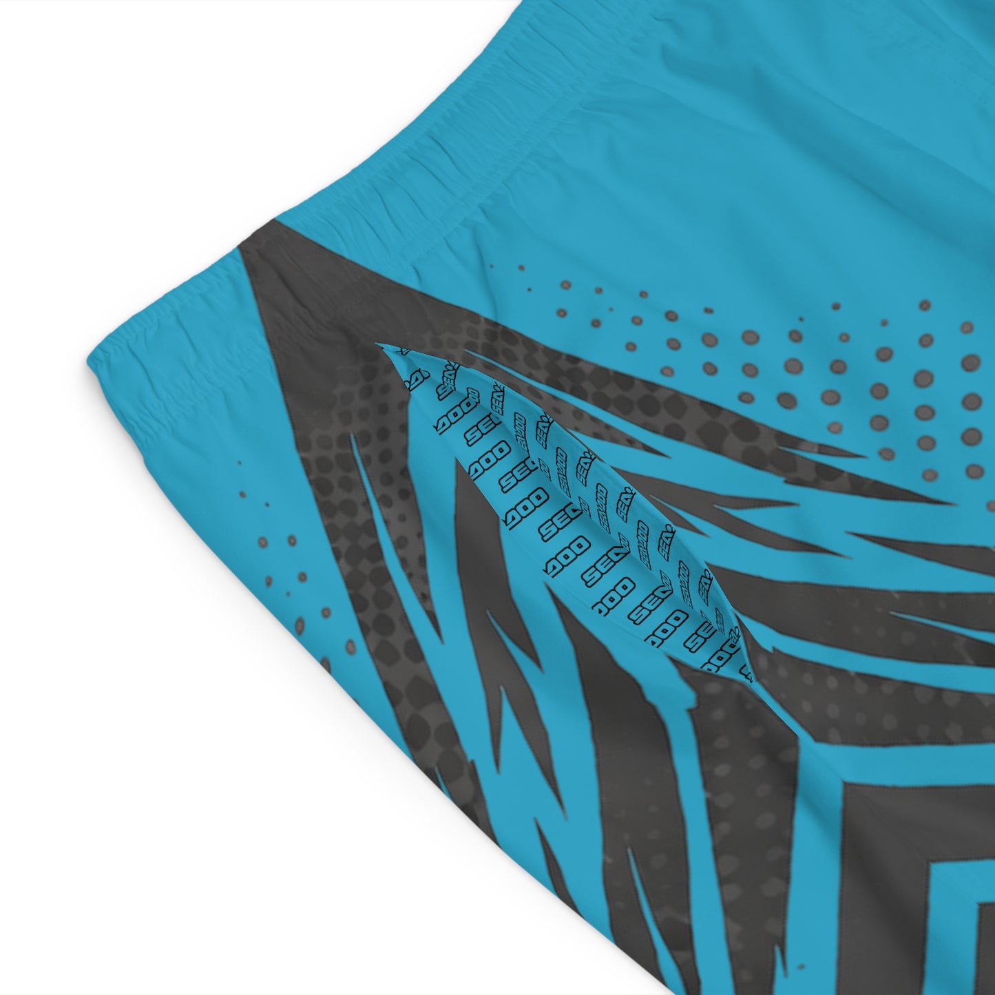 SeaDoo GTX Men's Grey & Teal Racing Board Shorts — Athletic Swim Trunks