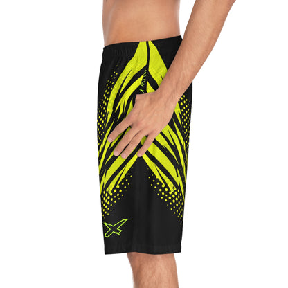 SeaDoo RXPX X-Team Men's Black & Manta Green Racing Board Shorts — Athletic Swim Trunks