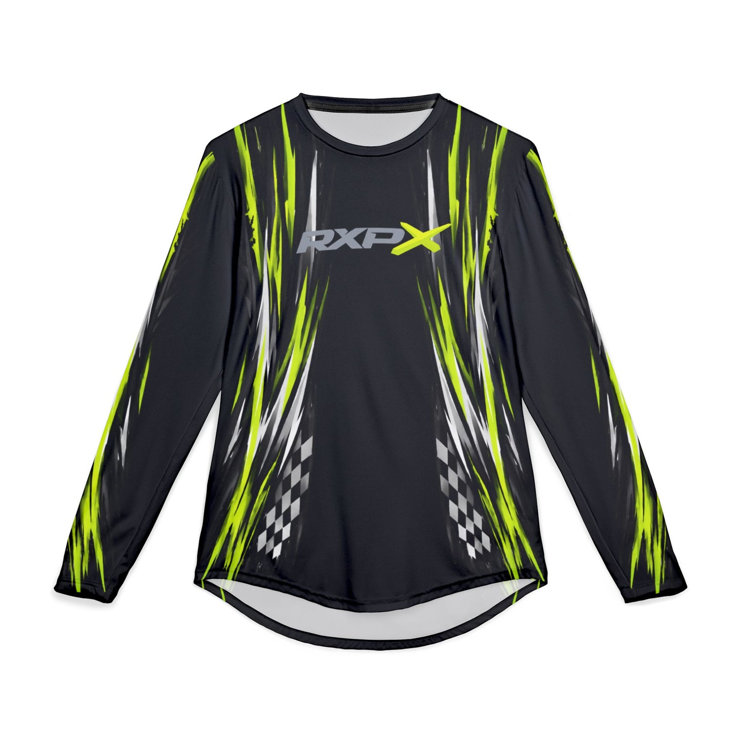 Men's RXPX Racing UV Long Sleeve Jersey Shirt — Dri Fit UPF Performance Tee - Black & Manta Green