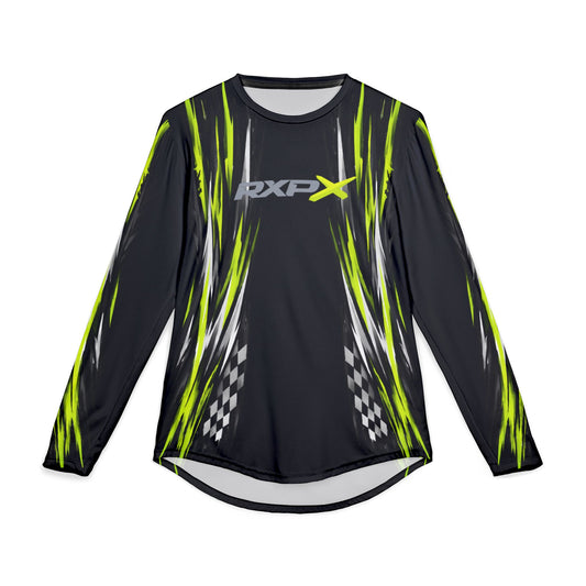 Men's RXPX Racing UV Long Sleeve Jersey Shirt — Dri Fit UPF Performance Tee - Black & Manta Green