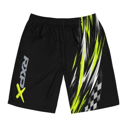 Men's RXPX Performance Racing Splash Board Shorts — Quick-Dry Surf & Swim Trunks Black & Manta Green