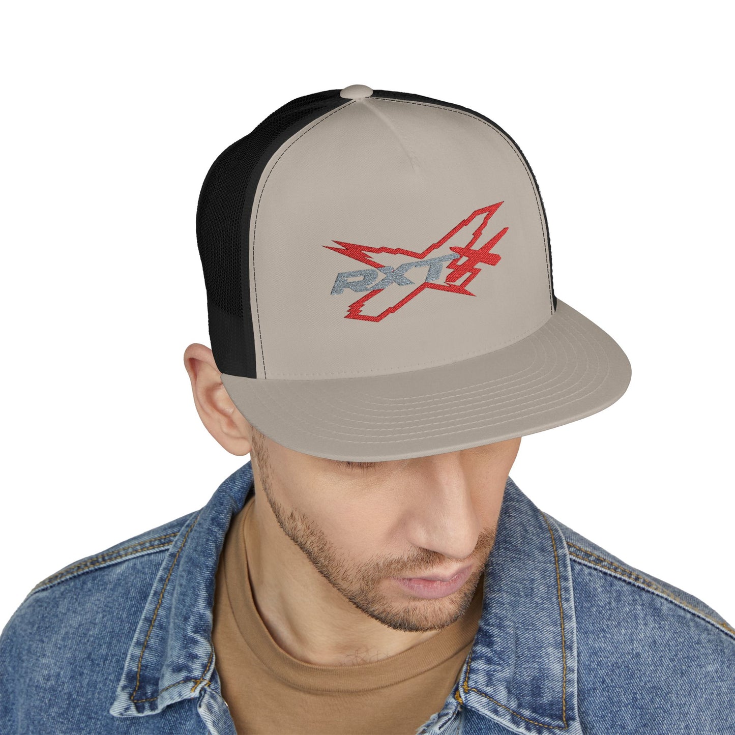 RXTX X-Team Embroidered Snap Back Trucker Cap - 5-Panel Mesh Hat Red
