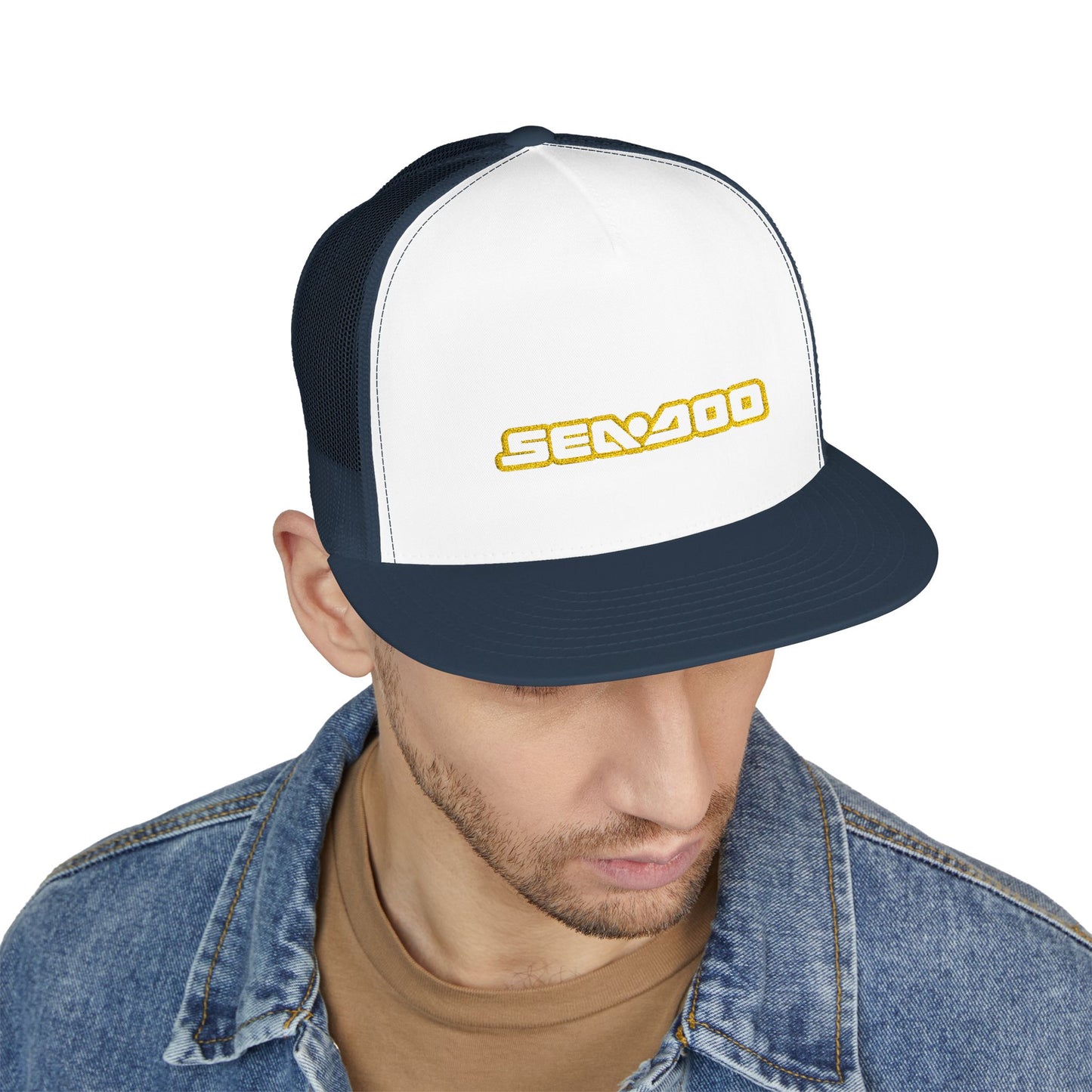 Sea-Doo Embroidered Trucker Hat — Retro Watersports Cap Yellow