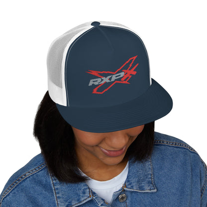 RXPX X-Team Embroidered Snap Back Trucker Cap - 5-Panel Mesh Hat Red