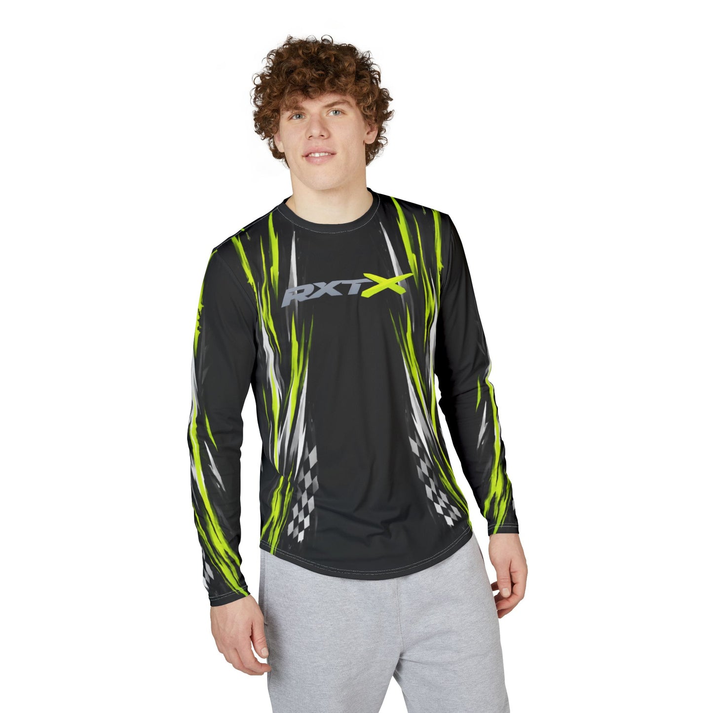 Men's RXTX Racing UV Long Sleeve Jersey Shirt — Dri Fit UPF Performance Tee - Black & Manta Green