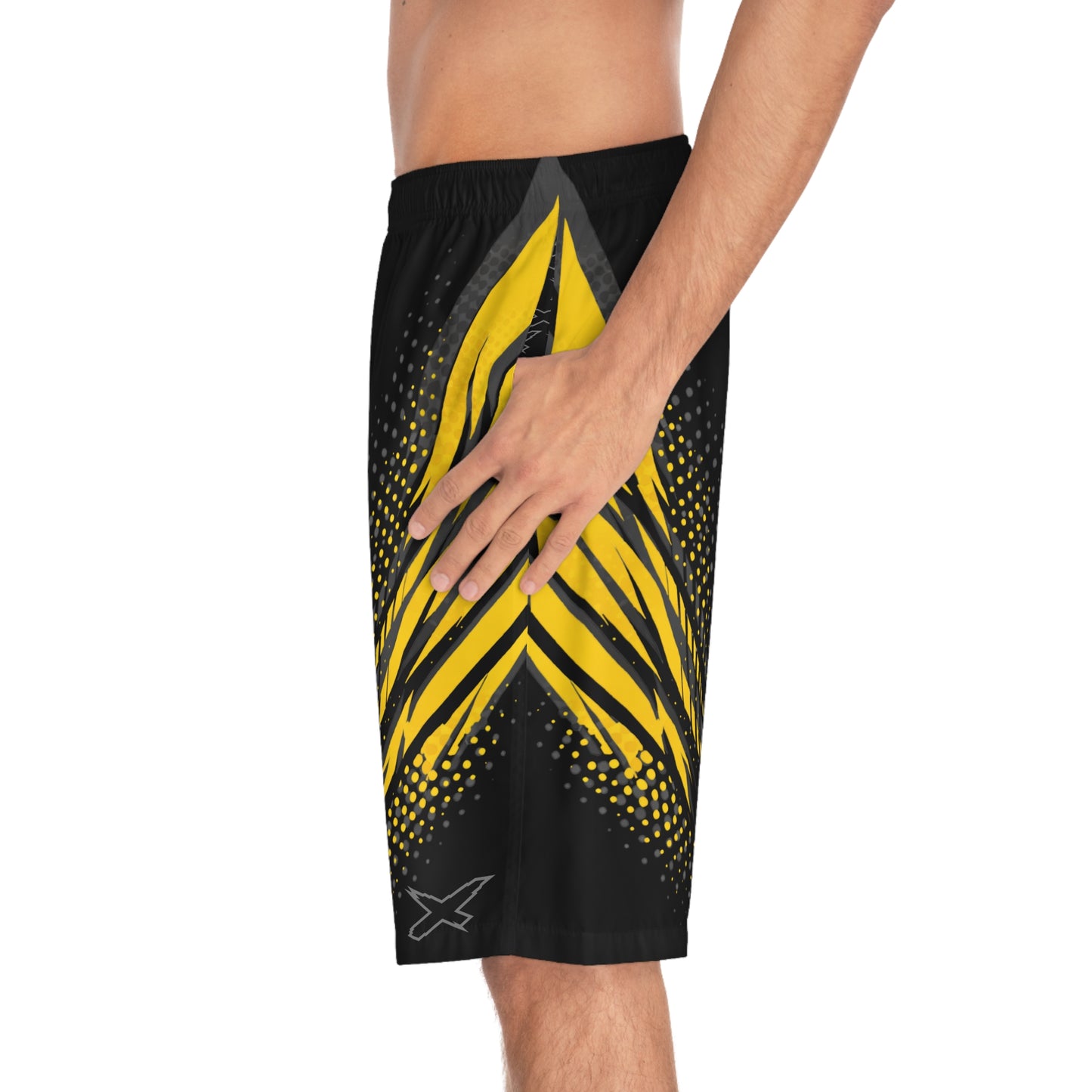 SeaDoo RXPX X-Team Men's Millenium Yellow & Grey Racing Board Shorts — Athletic Swim Trunks