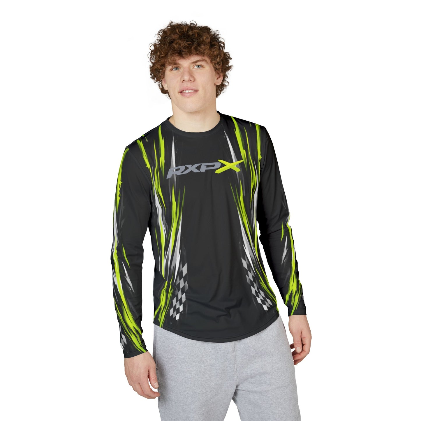 Men's RXPX Racing UV Long Sleeve Jersey Shirt — Dri Fit UPF Performance Tee - Black & Manta Green