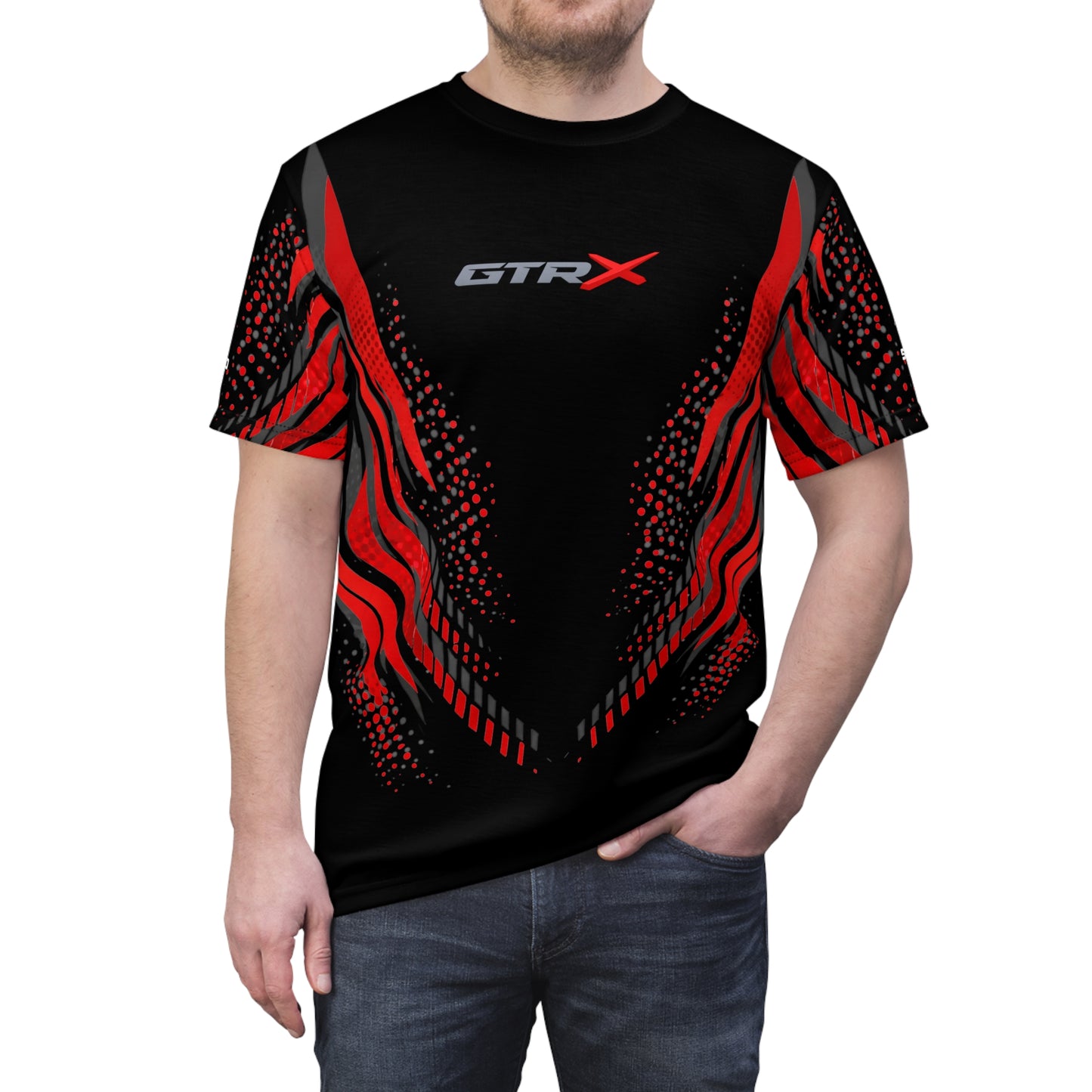 SeaDoo GTRX X-Team Cyber Racing Dri Fit Tee — Grey Red & Black All-Over Print