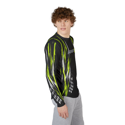 Men's RXPX Racing UV Long Sleeve Jersey Shirt — Dri Fit UPF Performance Tee - Black & Manta Green