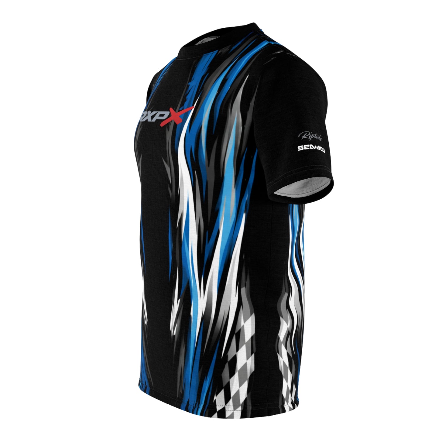 SeaDoo X-Team Racing Graphic Tee — Gulfstream Blue & Black All-Over Print