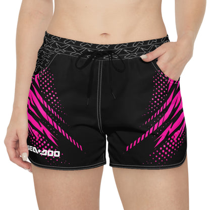 SeaDoo X-Team Women's Athletic Shorts — Dynamic Stripe Swim Shorts Pink