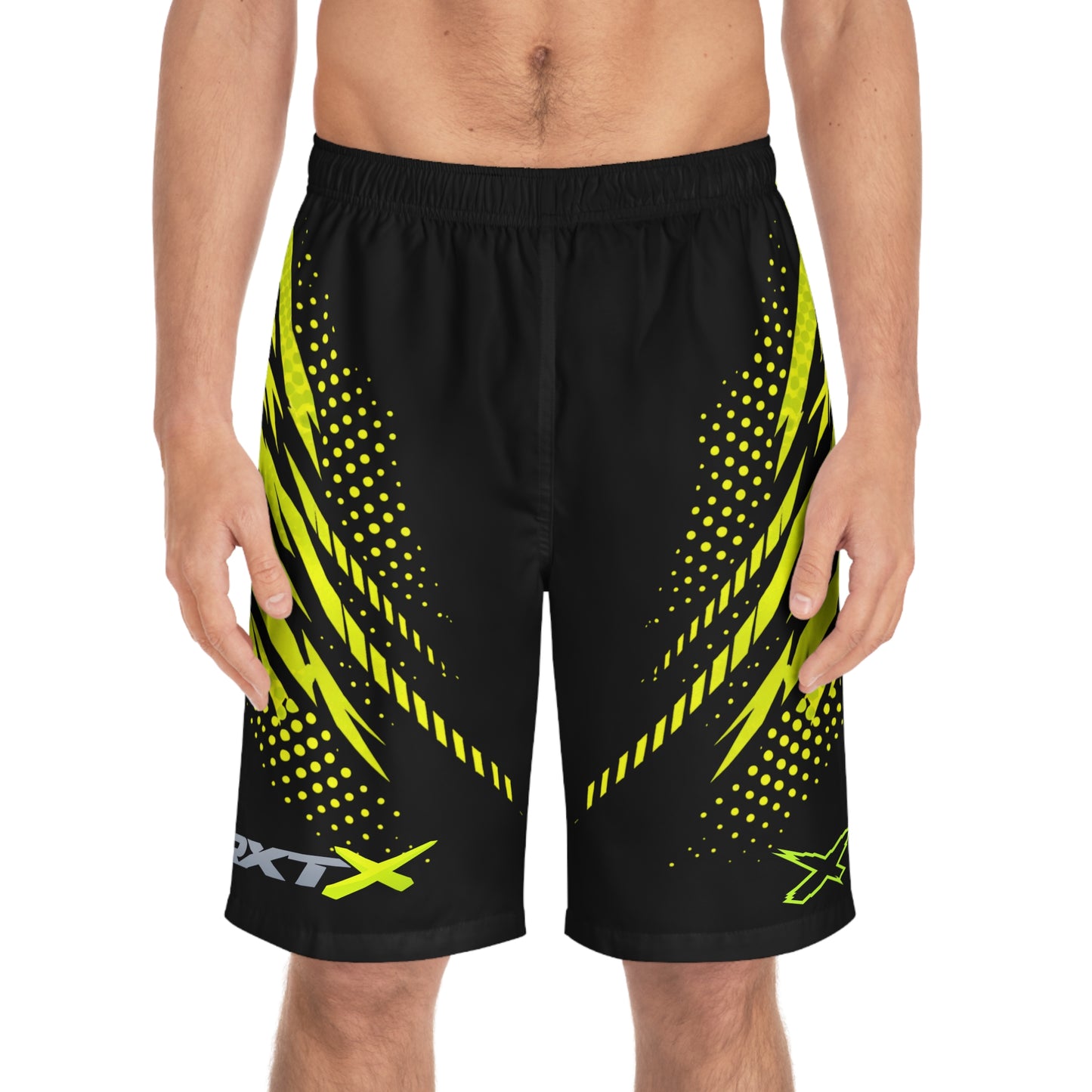 SeaDoo RXTX X-Team Men's Black & Manta Green Racing Board Shorts — Athletic Swim Trunks