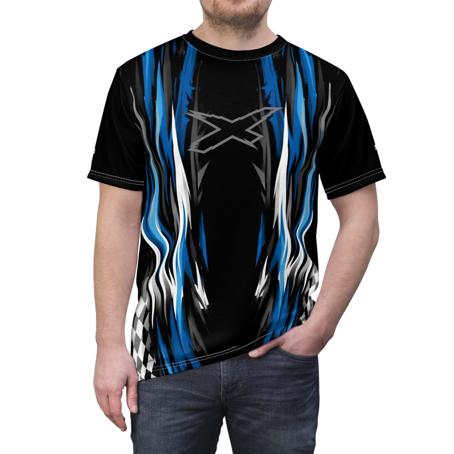 SeaDoo X-Team Racing Graphic Tee — Gulfstream Blue & Black All-Over Print