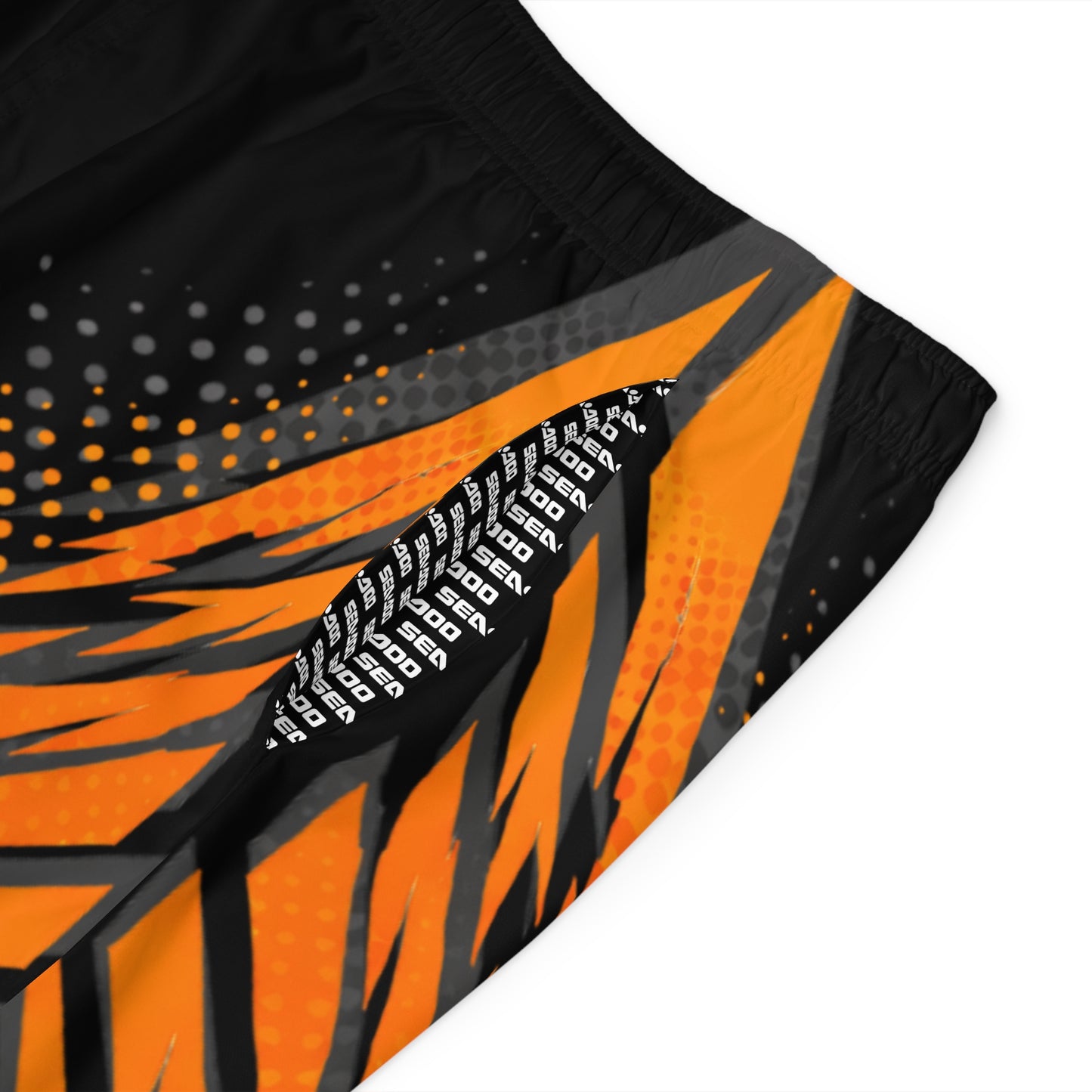 SeaDoo GTX Men's Grey & Orange Racing Board Shorts — Athletic Swim Trunks