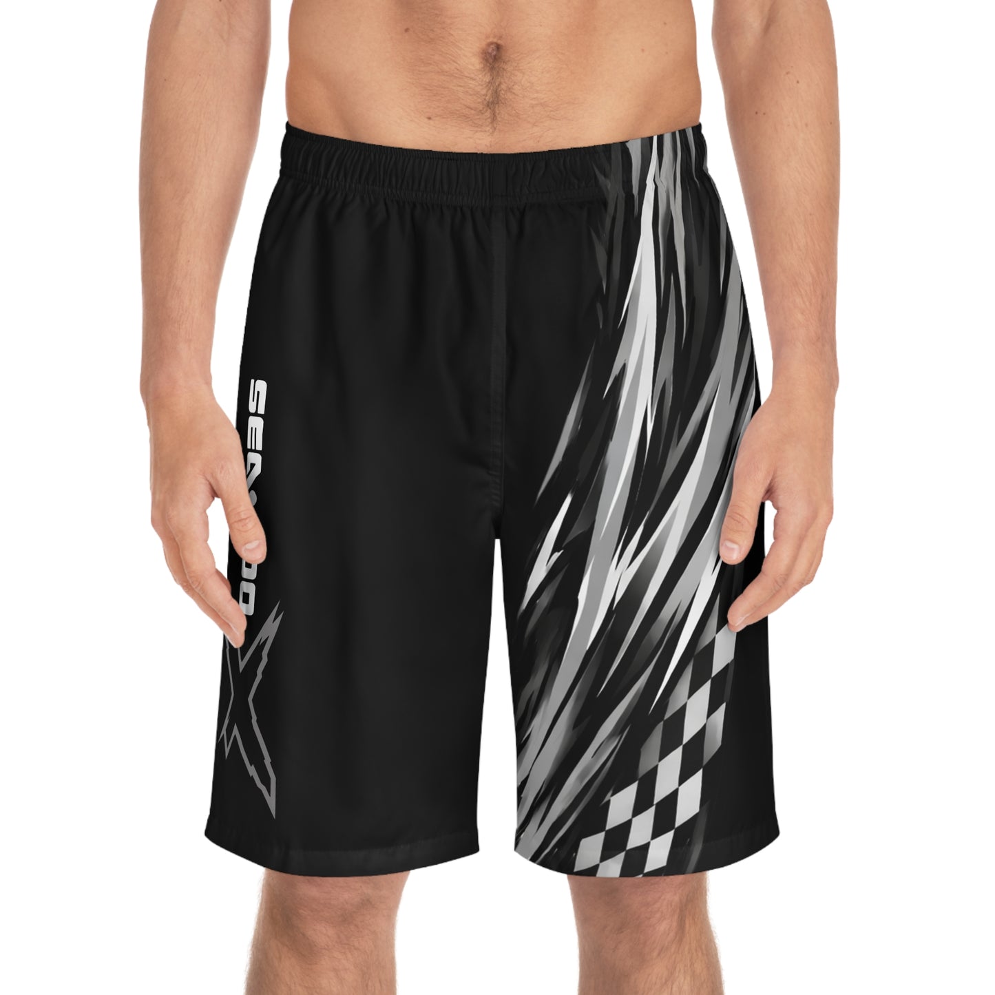 Men's SeaDoo X-Team Racing Performance Board Shorts — Quick-Dry Surf & Swim Trunks Grey