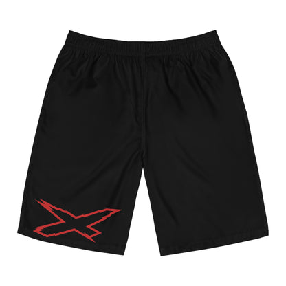 X-Team Men's Black Board Shorts — Surf & Swim Trunks Red