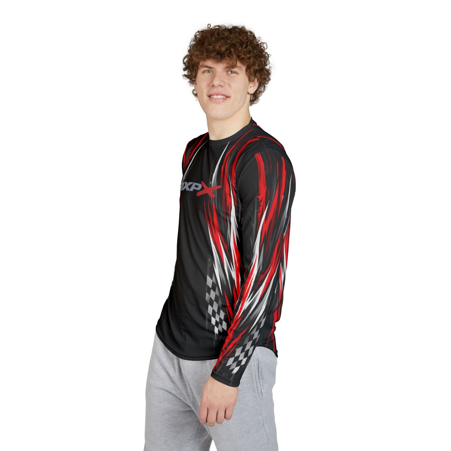 RXPX Racing UV Long Sleeve Jersey Shirt — Dri Fit UPF Performance Tee - Black & Red