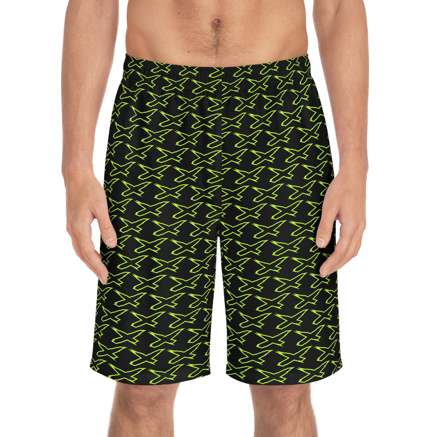 Men's X-Team Peformance Pattern Board Shorts — Beach Swim Trunks Manta Green/Black