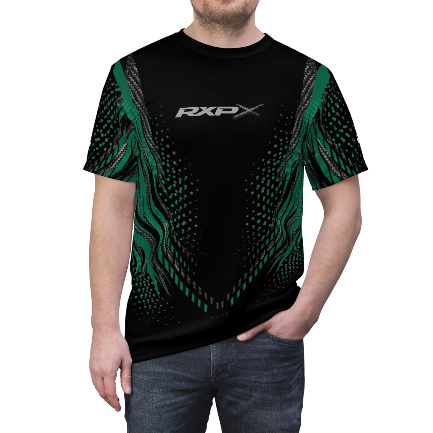 SeaDoo RXPX X-Team Cyber Racing Dri Fit Tee — Apex Racing Green & Carbon Fiber All-Over Print