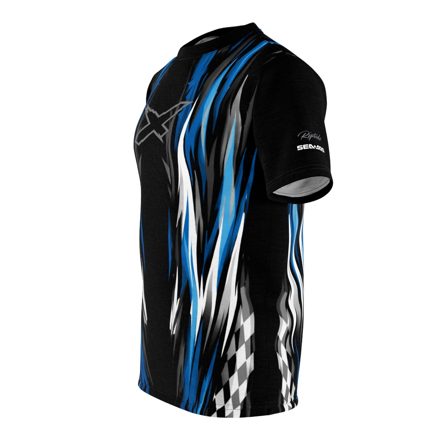 SeaDoo X-Team Racing Graphic Tee — Gulfstream Blue & Black All-Over Print