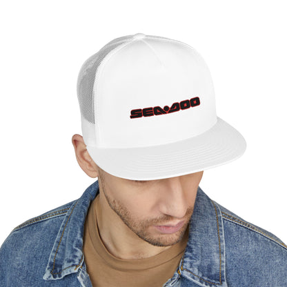 SeaDoo Performance Embroidered Trucker Cap — Mesh 5-Panel Hat Red Outline