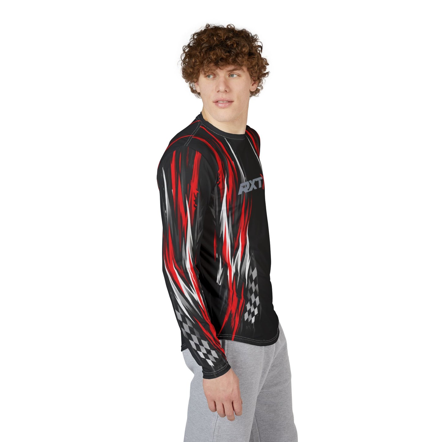 RXTX Racing UV Long Sleeve Jersey Shirt — Dri Fit UPF Performance Tee - Black & Red