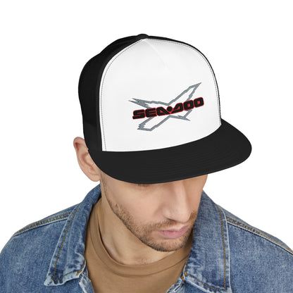 SeaDoo X-Team Performance Embroidered Trucker Cap — Mesh 5-Panel Hat Red Outline