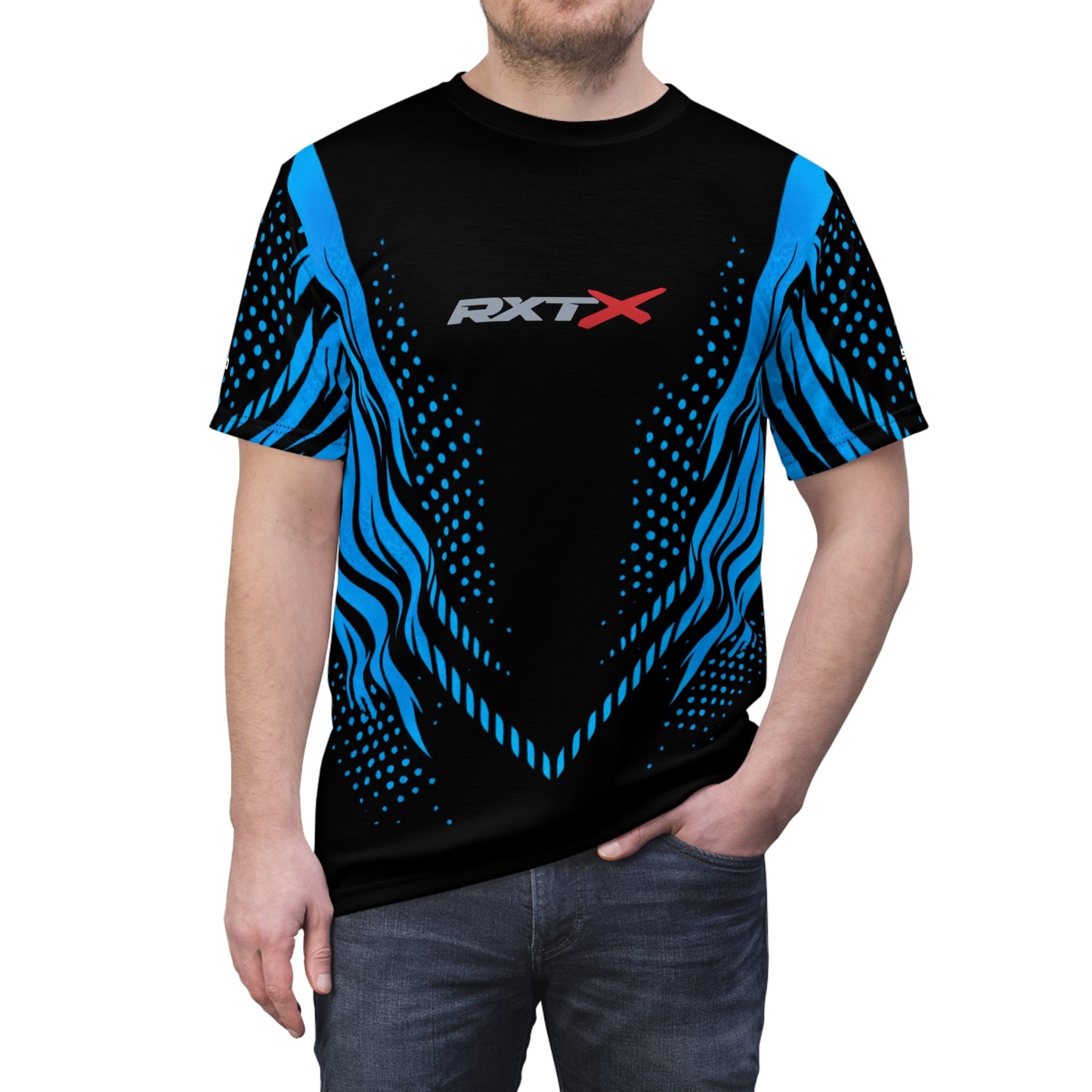 SeaDoo RXTX X-Team Cyber Racing Dri Fit Tee — Gulfstream Blue & Black All-Over Print