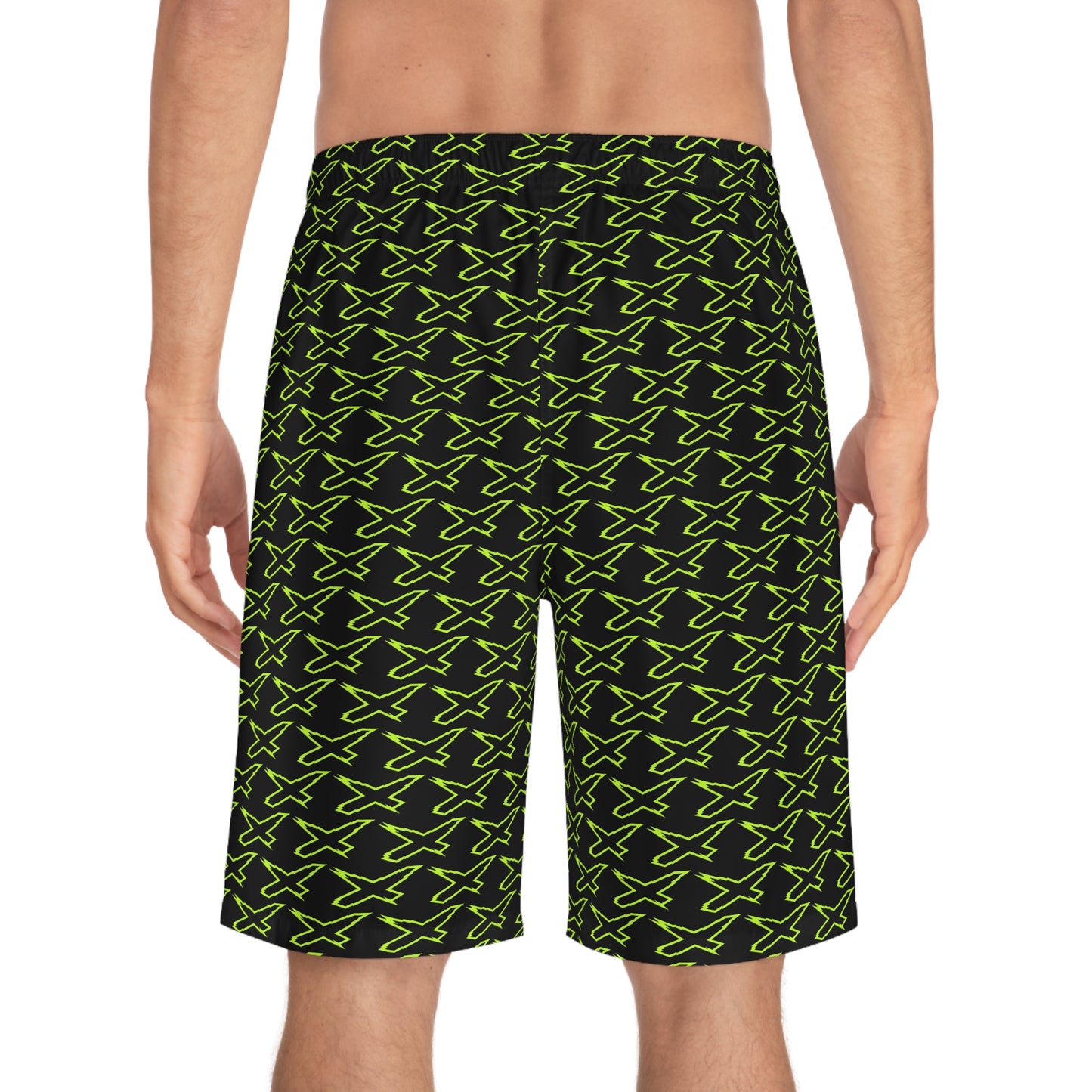 Men's X-Team Peformance Pattern Board Shorts — Beach Swim Trunks Manta Green/Black