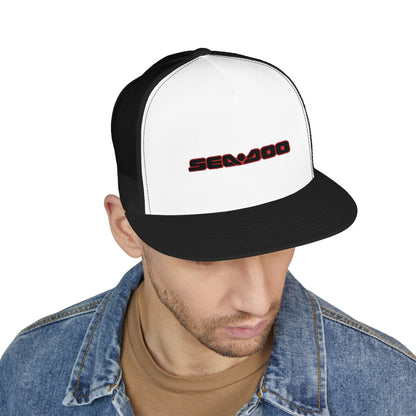 SeaDoo Performance Embroidered Trucker Cap — Mesh 5-Panel Hat Red Outline
