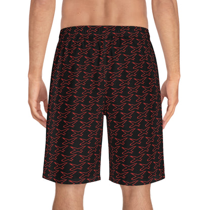 Men's X-Team Performance Pattern Board Shorts — Beach Swim Trunks Red/Black