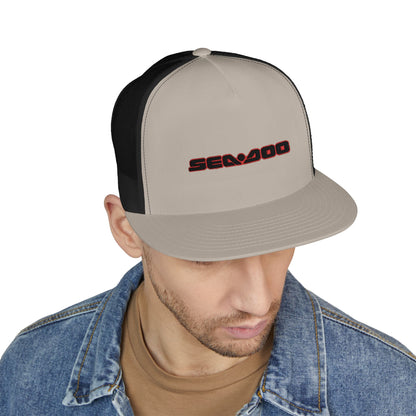 SeaDoo Performance Embroidered Trucker Cap — Mesh 5-Panel Hat Red Outline