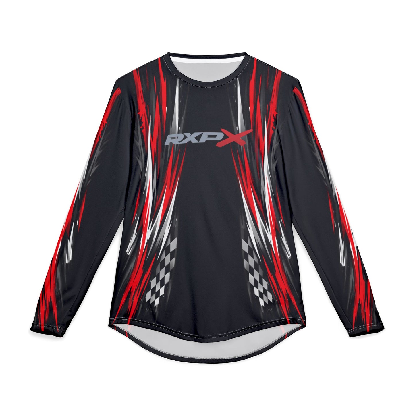 RXPX Racing UV Long Sleeve Jersey Shirt — Dri Fit UPF Performance Tee - Black & Red