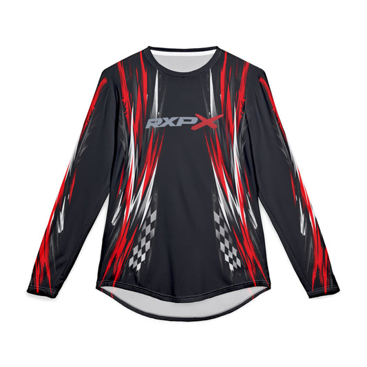 RXPX Racing UV Long Sleeve Jersey Shirt — Dri Fit UPF Performance Tee - Black & Red