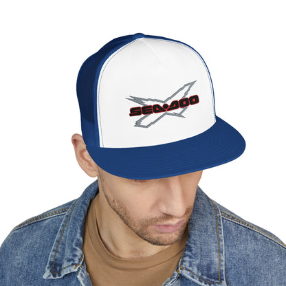 SeaDoo X-Team Performance Embroidered Trucker Cap — Mesh 5-Panel Hat Red Outline