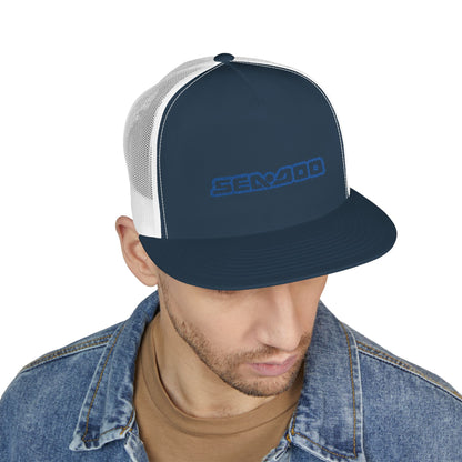 Sea-Doo Embroidered Trucker Hat — Retro Watersports Cap Blue