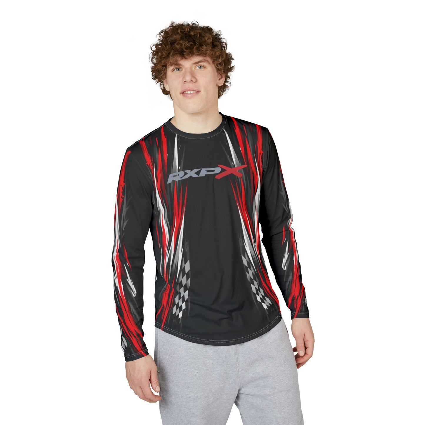 RXPX Racing UV Long Sleeve Jersey Shirt — Dri Fit UPF Performance Tee - Black & Red