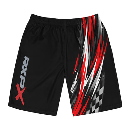 Men's RXPX Performance Racing Splash Board Shorts — Quick-Dry Surf & Swim Trunks Black & Red