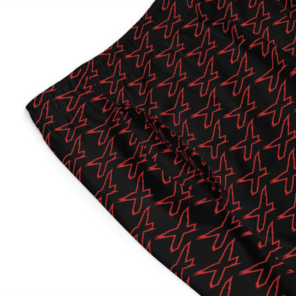 Men's X-Team Performance Pattern Board Shorts — Beach Swim Trunks Red/Black