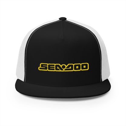 Sea-Doo Embroidered Trucker Hat — Retro Watersports Cap Yellow