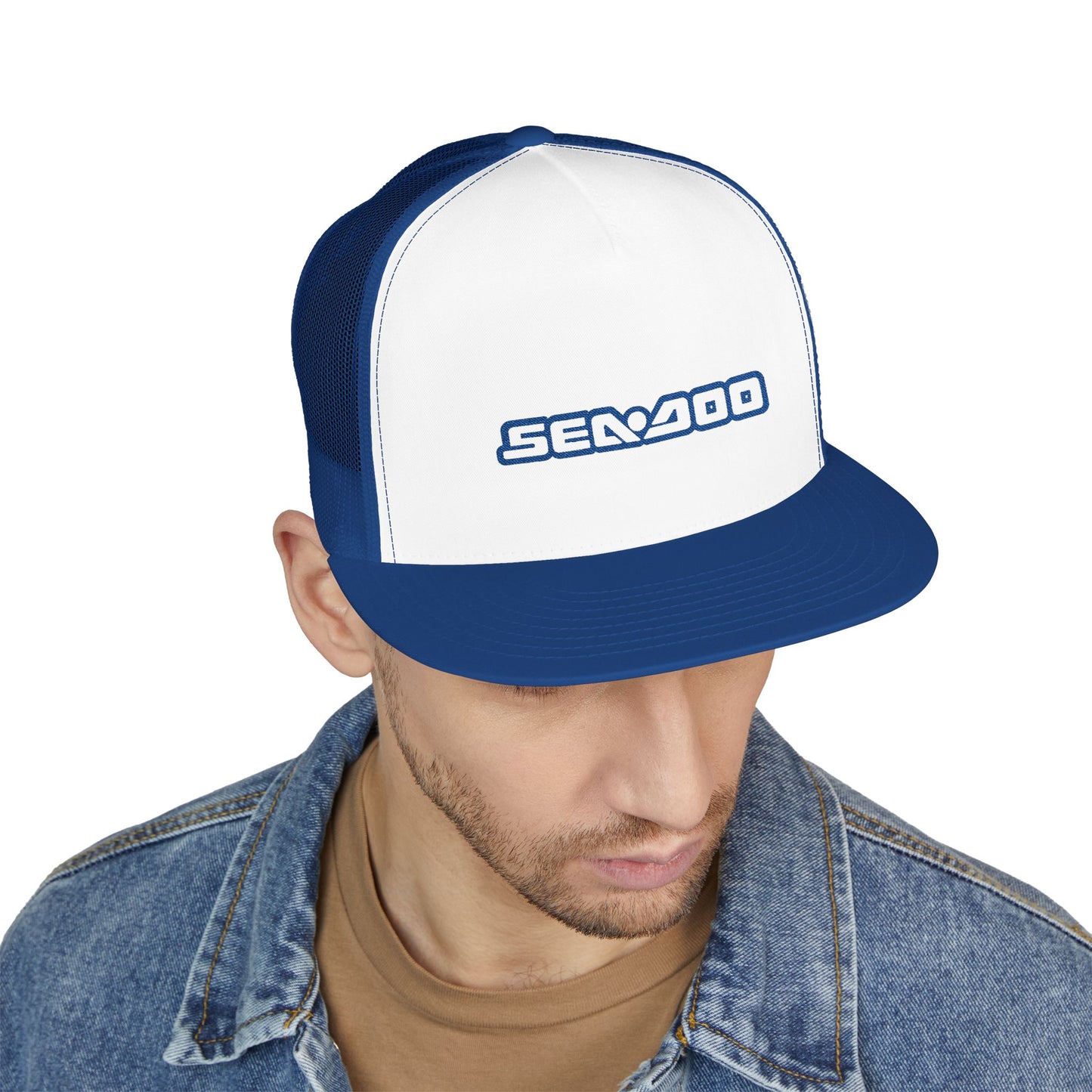Sea-Doo Embroidered Trucker Hat — Retro Watersports Cap Blue