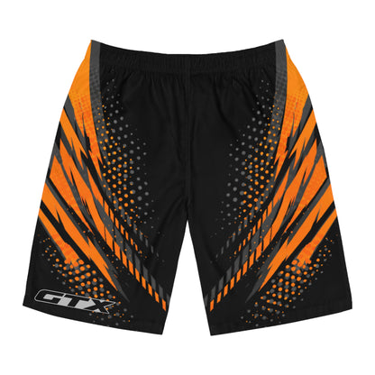 SeaDoo GTX Men's Grey & Orange Racing Board Shorts — Athletic Swim Trunks