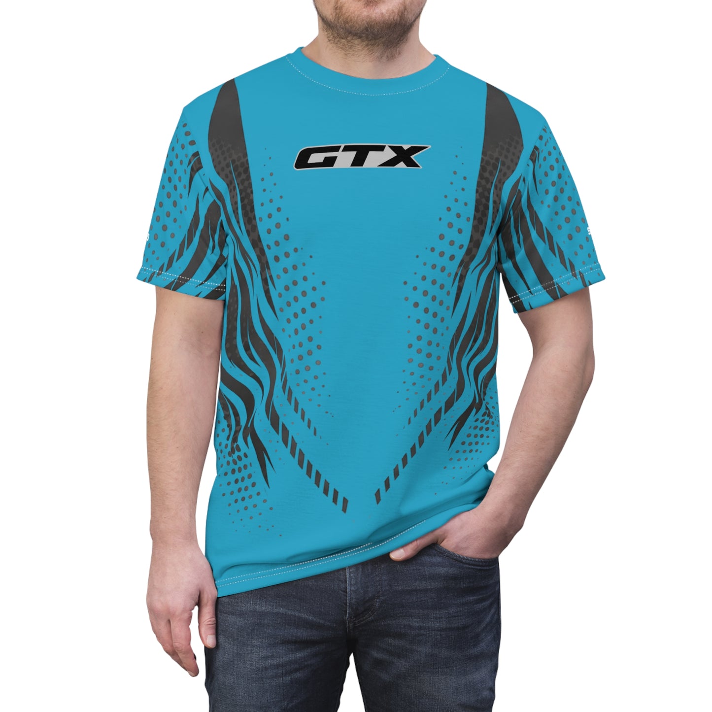 SeaDoo GTX X-Team Cyber Racing Dri Fit Tee — Grey & Teal All-Over Print