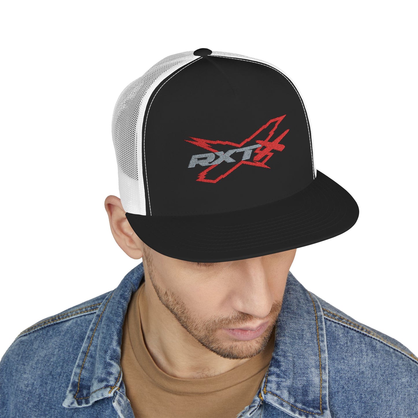RXTX X-Team Embroidered Snap Back Trucker Cap - 5-Panel Mesh Hat Red