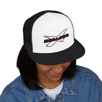 SeaDoo X-Team Performance Embroidered Trucker Cap — Mesh 5-Panel Hat Red Outline