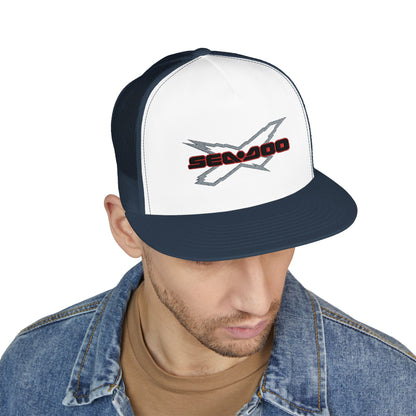 SeaDoo X-Team Performance Embroidered Trucker Cap — Mesh 5-Panel Hat Red Outline