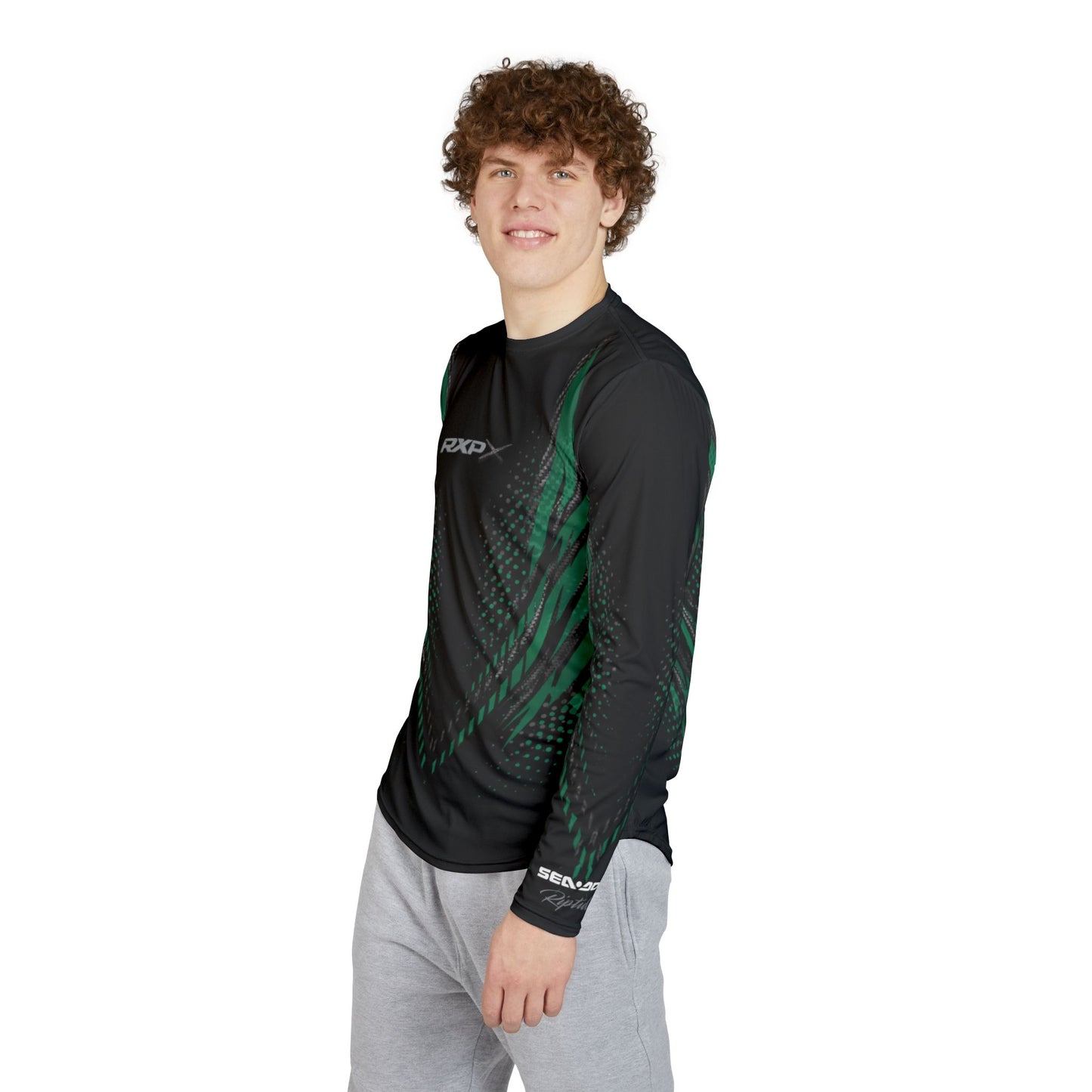 Men's SeaDoo RXPX X-Team Performance UPF Protection UV Long Sleeve Shirt — Apex Racing Green & Carbon Fiber