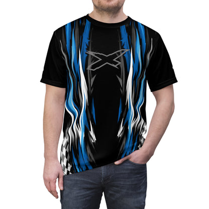 SeaDoo X-Team Racing Graphic Tee — Gulfstream Blue & Black All-Over Print